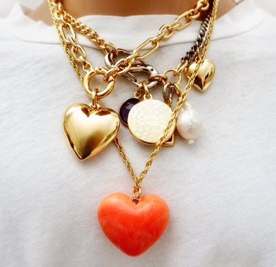 orange puffy heart pendant necklace