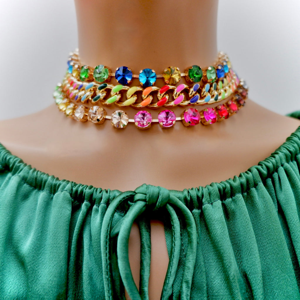 chunky rainbow crystal choker necklace