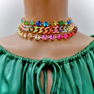 colorful cuban chain choker necklace