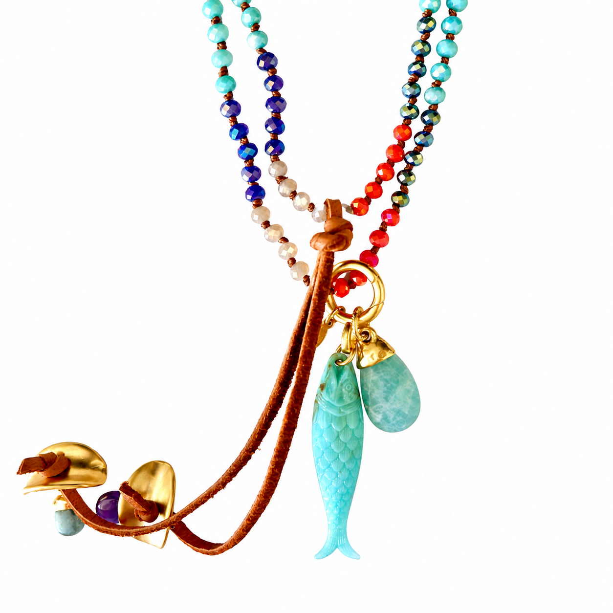 rainbow gems x fish necklace