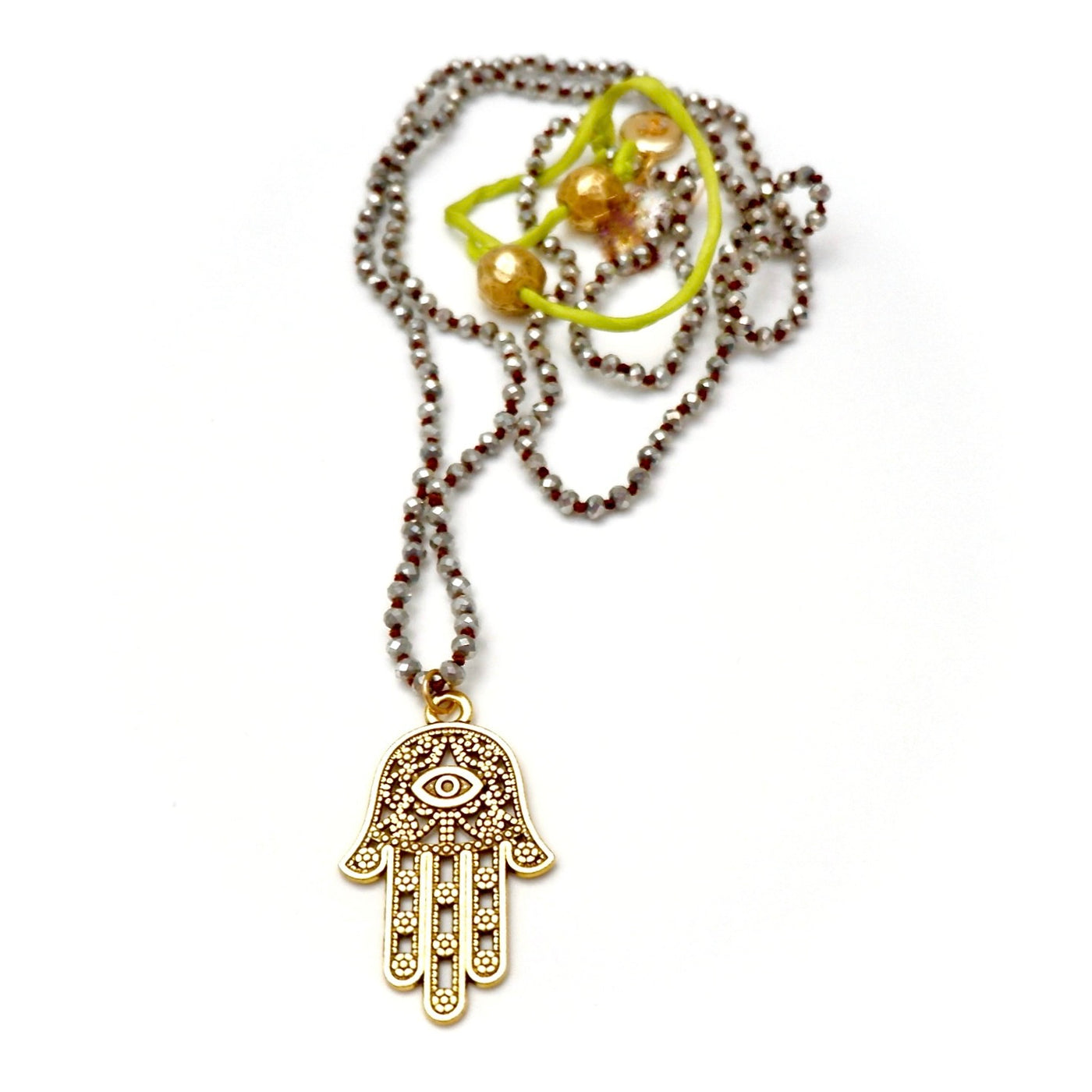 magical hand of hamsa in pyrite necklace