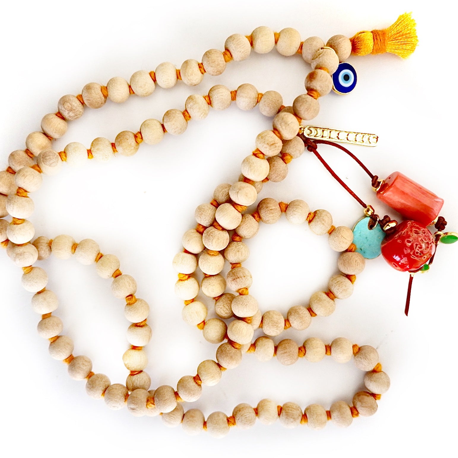 sandalwood x corals mala necklace
