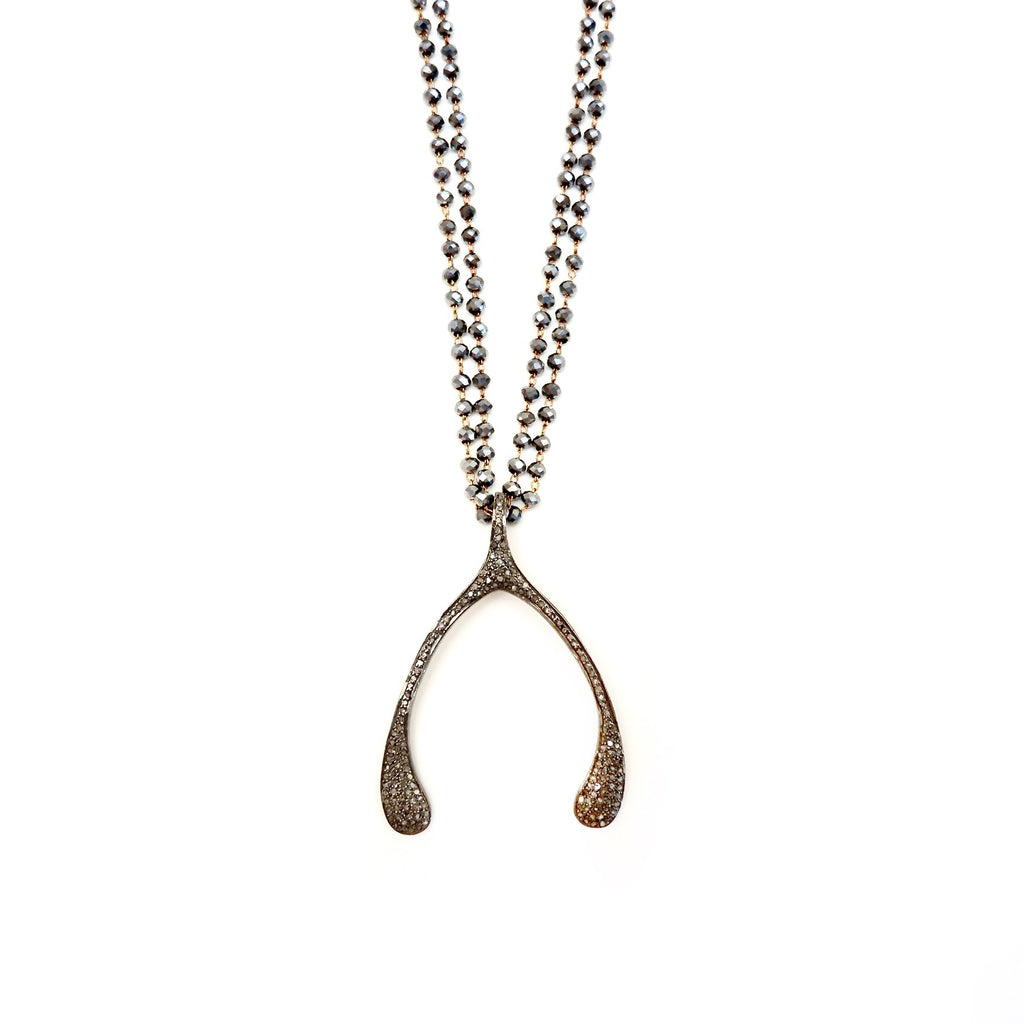 pave diamond wishbone necklace