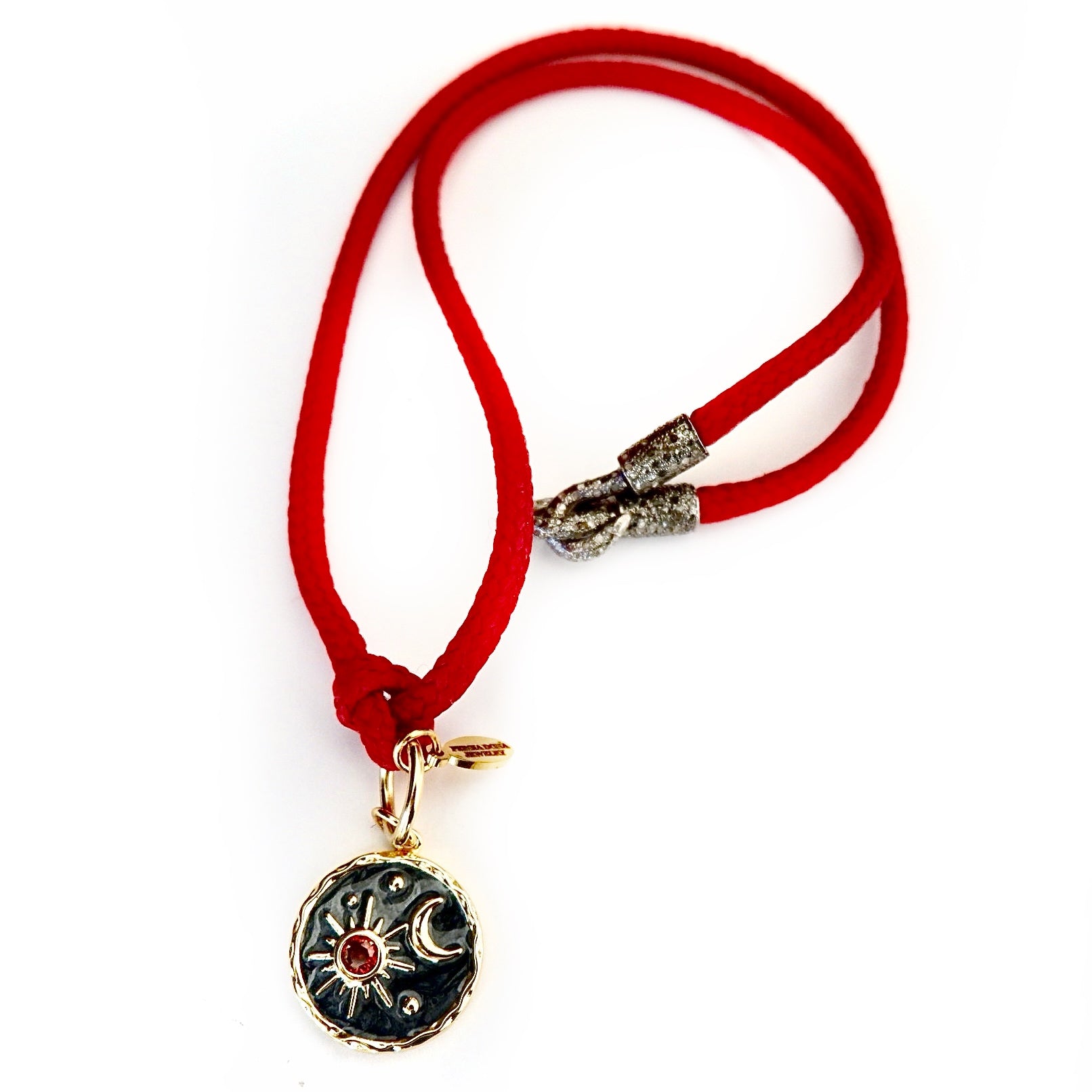 red cord sun and moon necklace