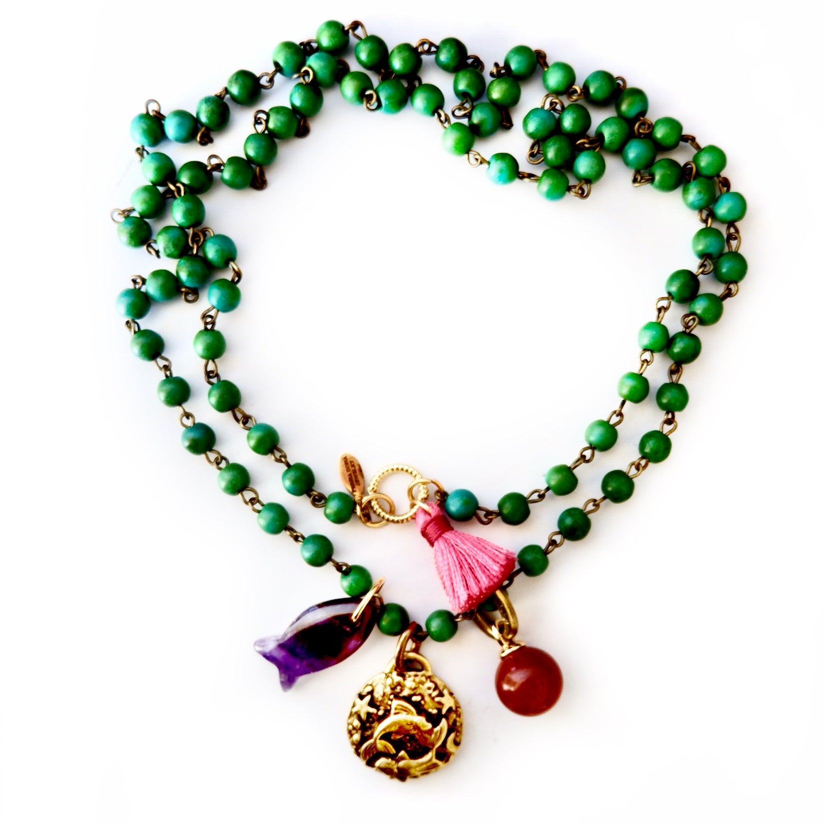 green exotic charms necklace