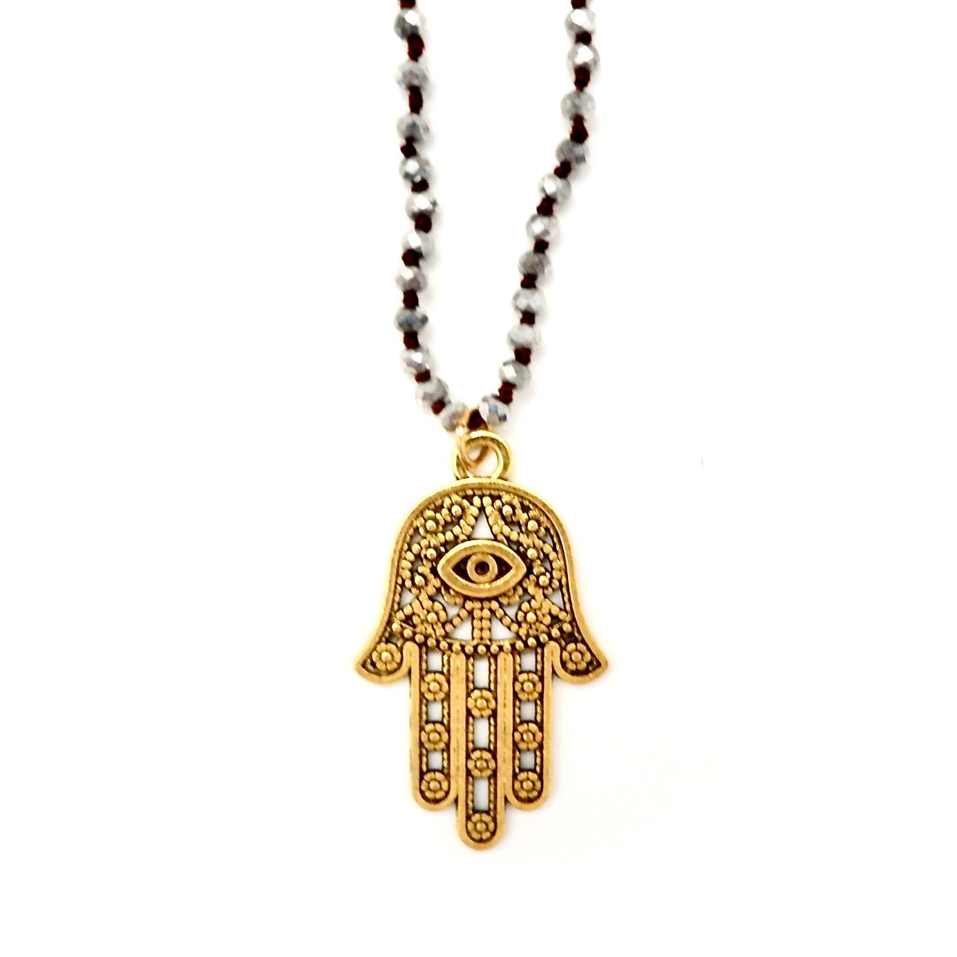 magical hand of hamsa in pyrite necklace