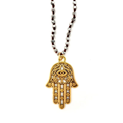 magical hand of hamsa in pyrite necklace