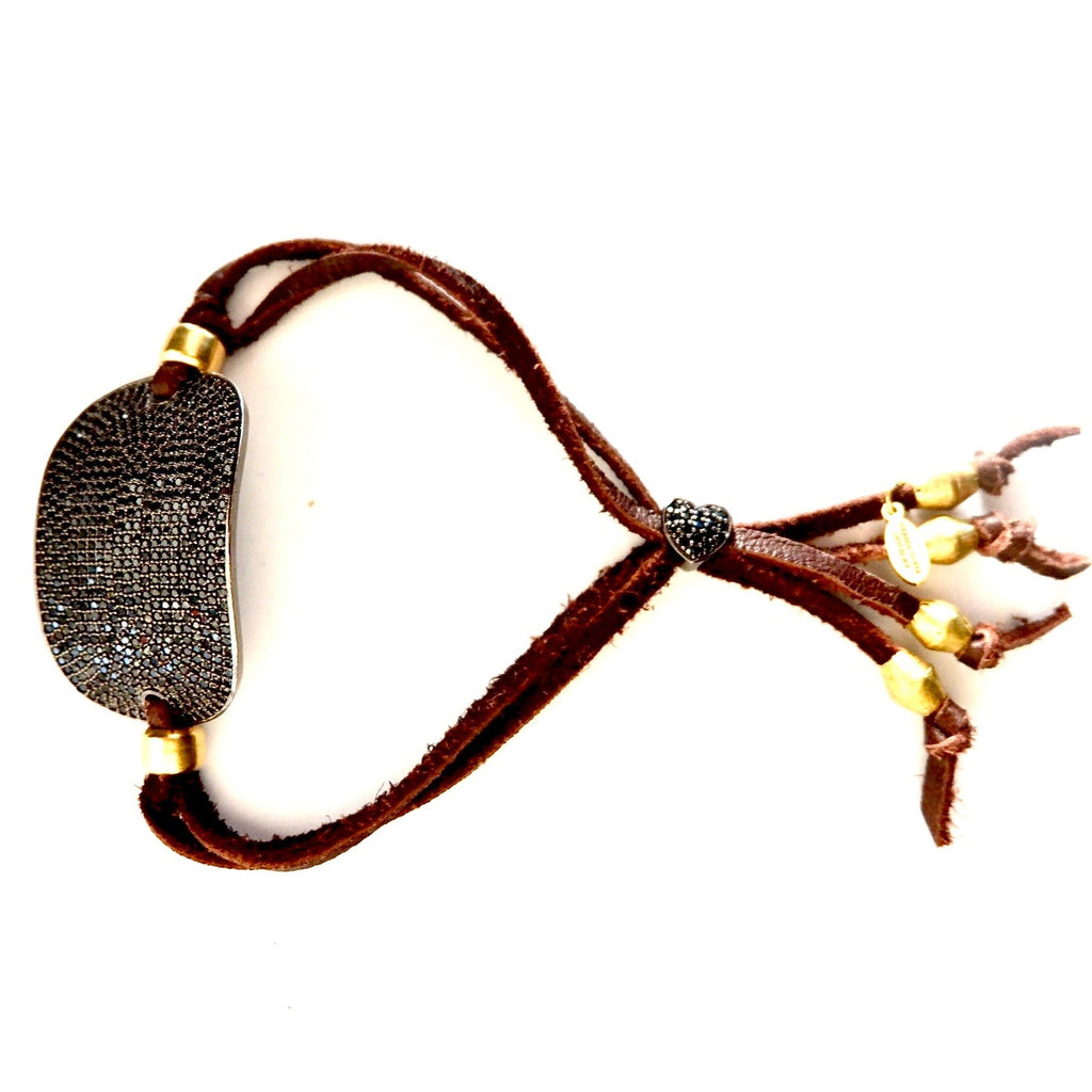 onyx x chocolate leather tag bracelet
