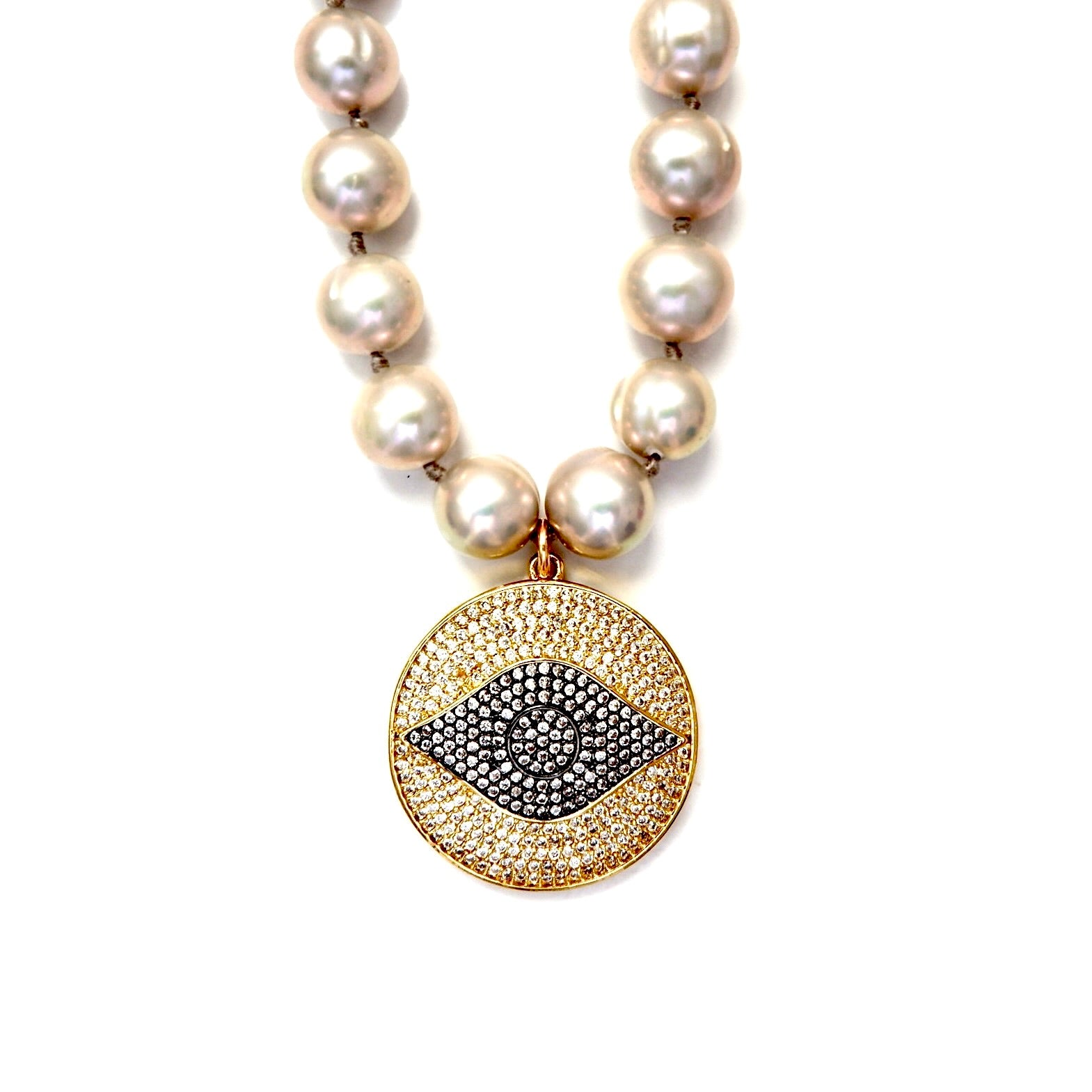 my grey pearl evil eye necklace