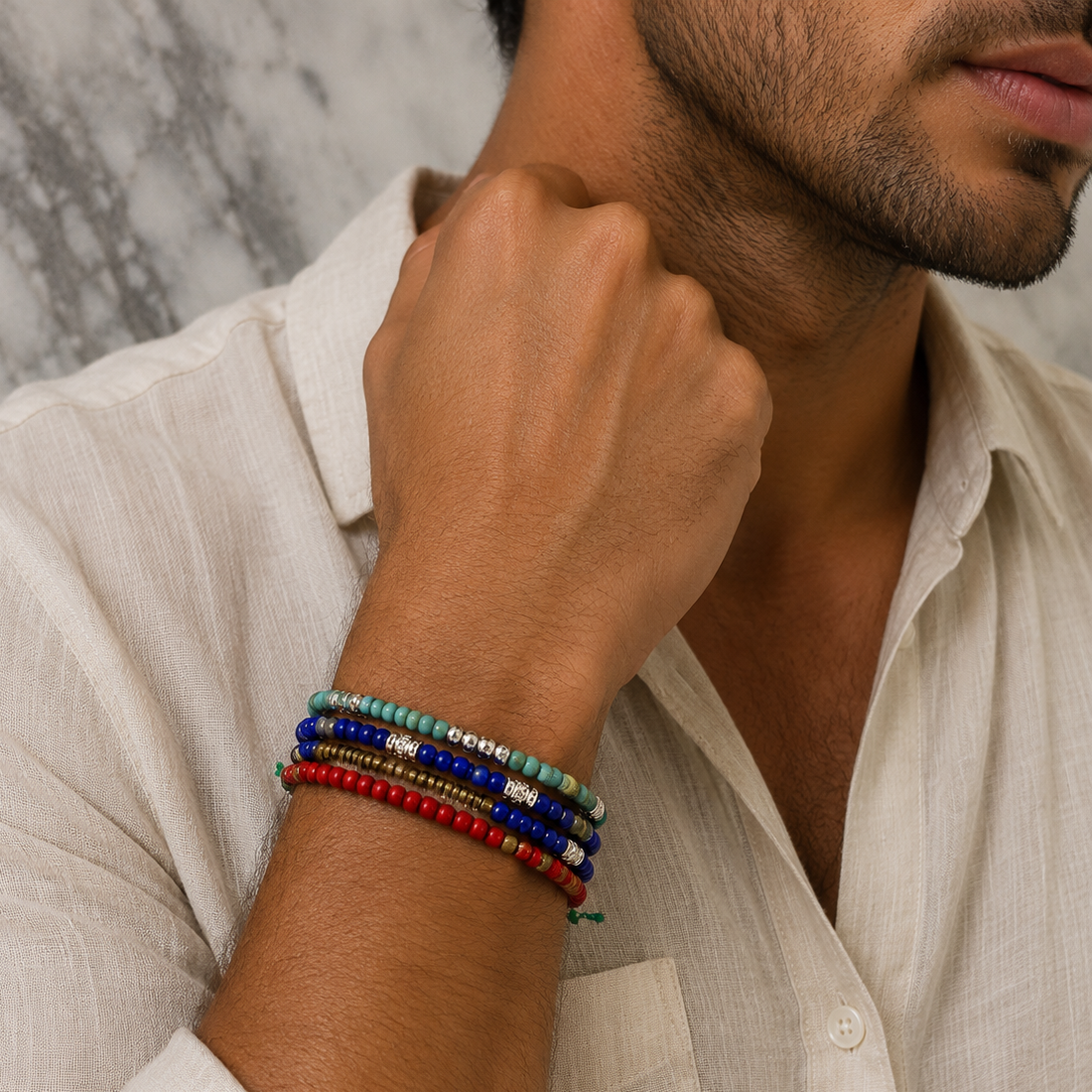 red beads mens bracelet