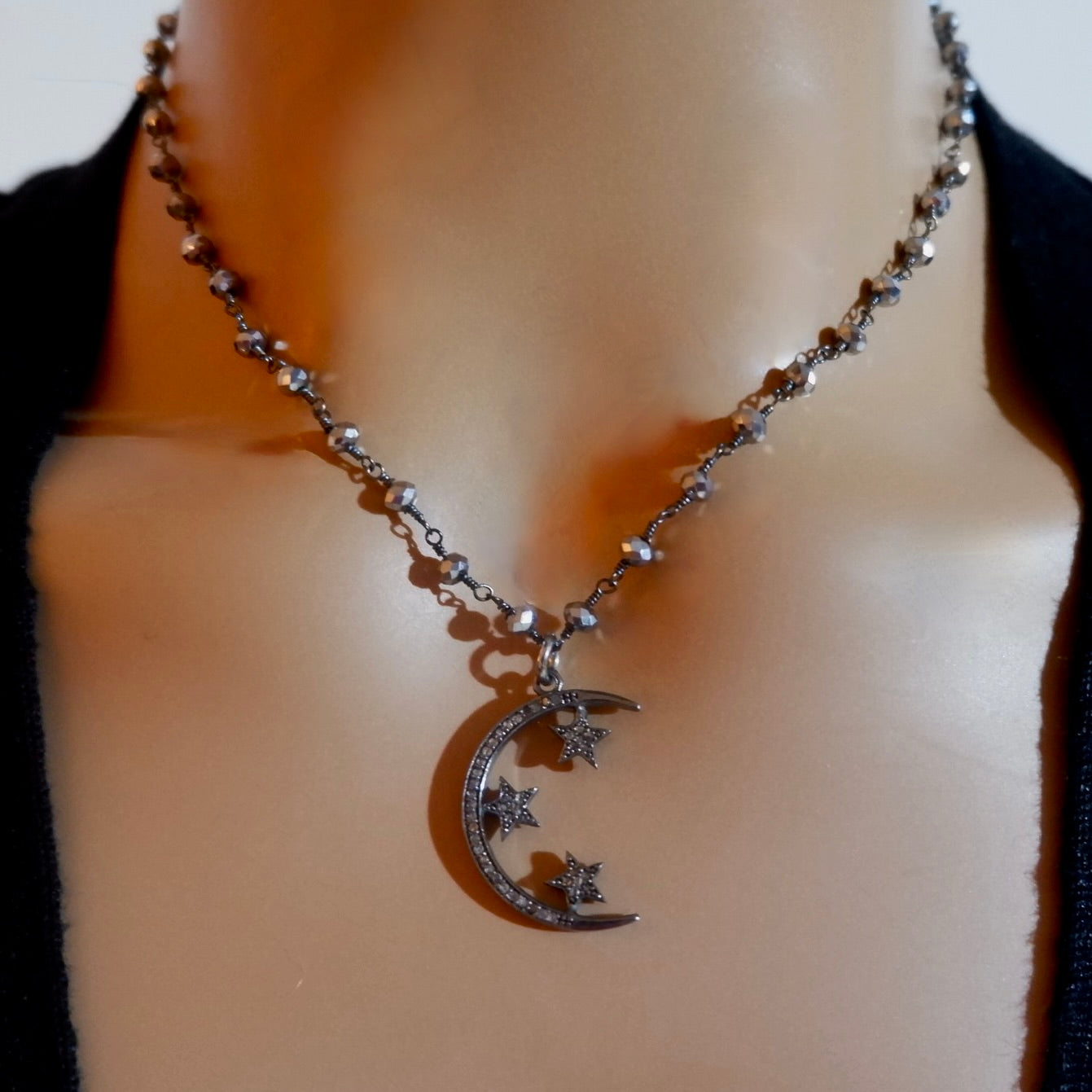 pave diamond moon & stars necklace