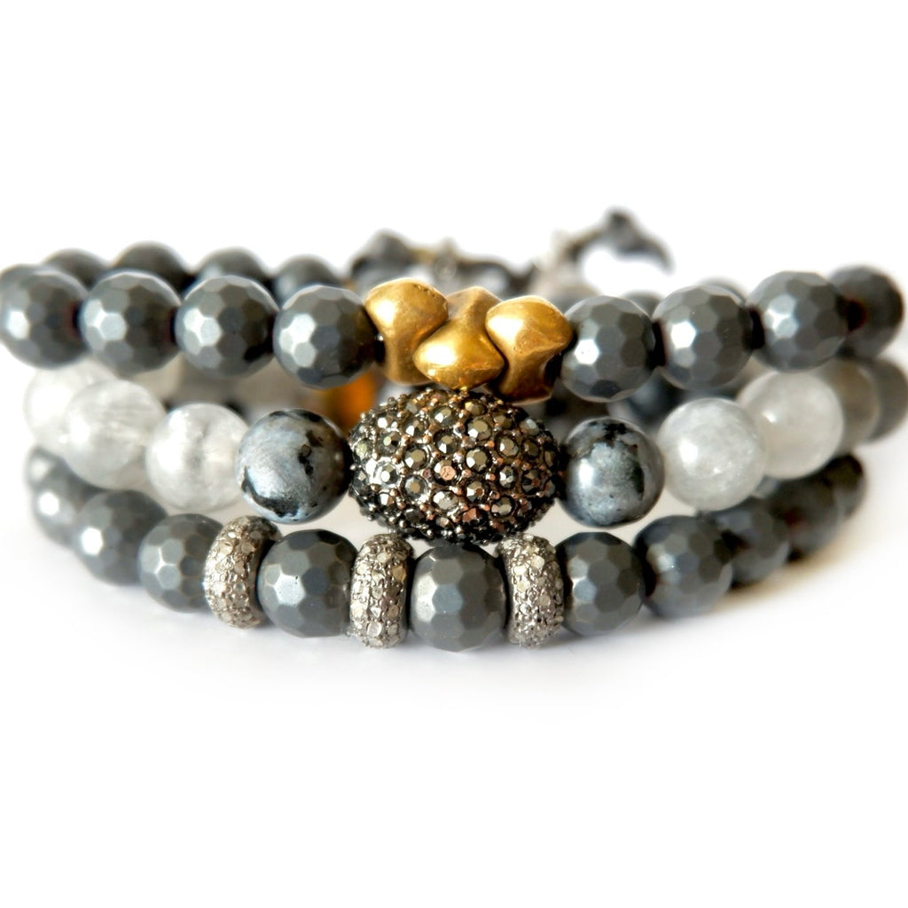 gray moonstone and oval pyrite bracelet