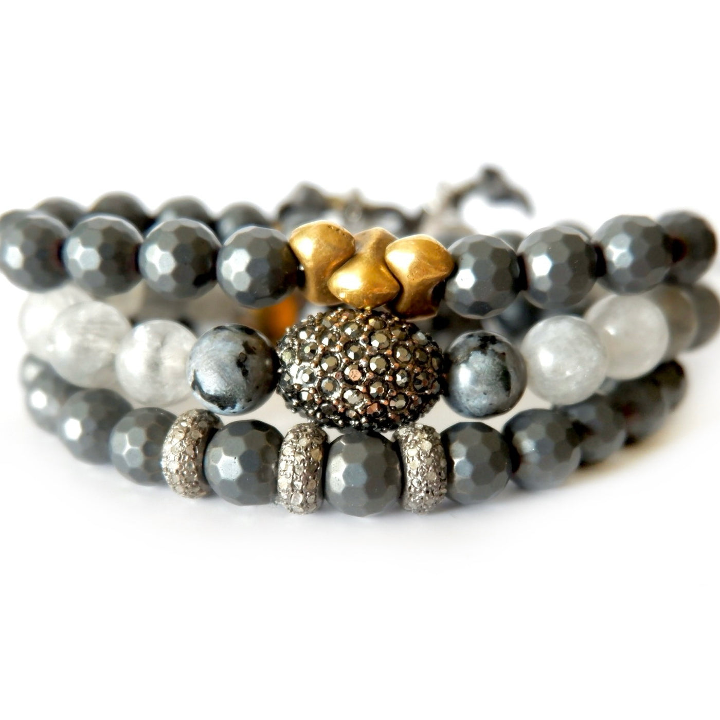 gray moonstone and oval pyrite bracelet
