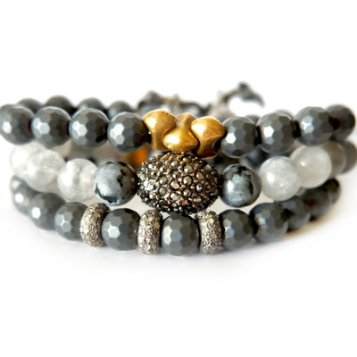 gray moonstone and oval pyrite bracelet
