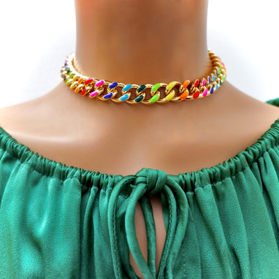 colorful cuban chain choker necklace