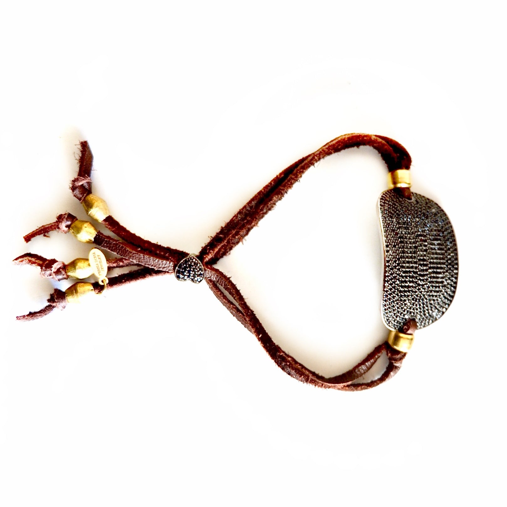 onyx x chocolate leather tag bracelet