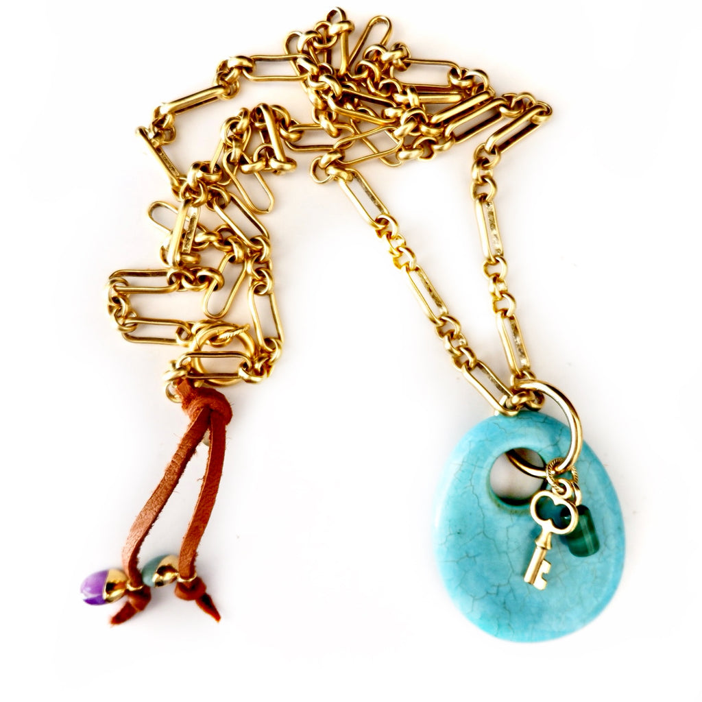 turquoise stone x key necklace