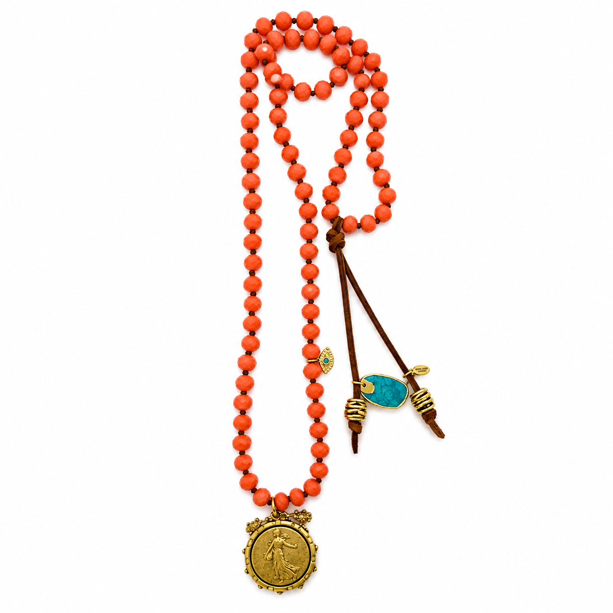 vintage coin x coral beads necklace