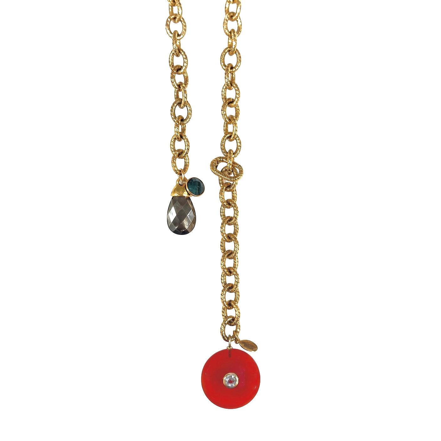 vintage chain x carnelian circle necklace