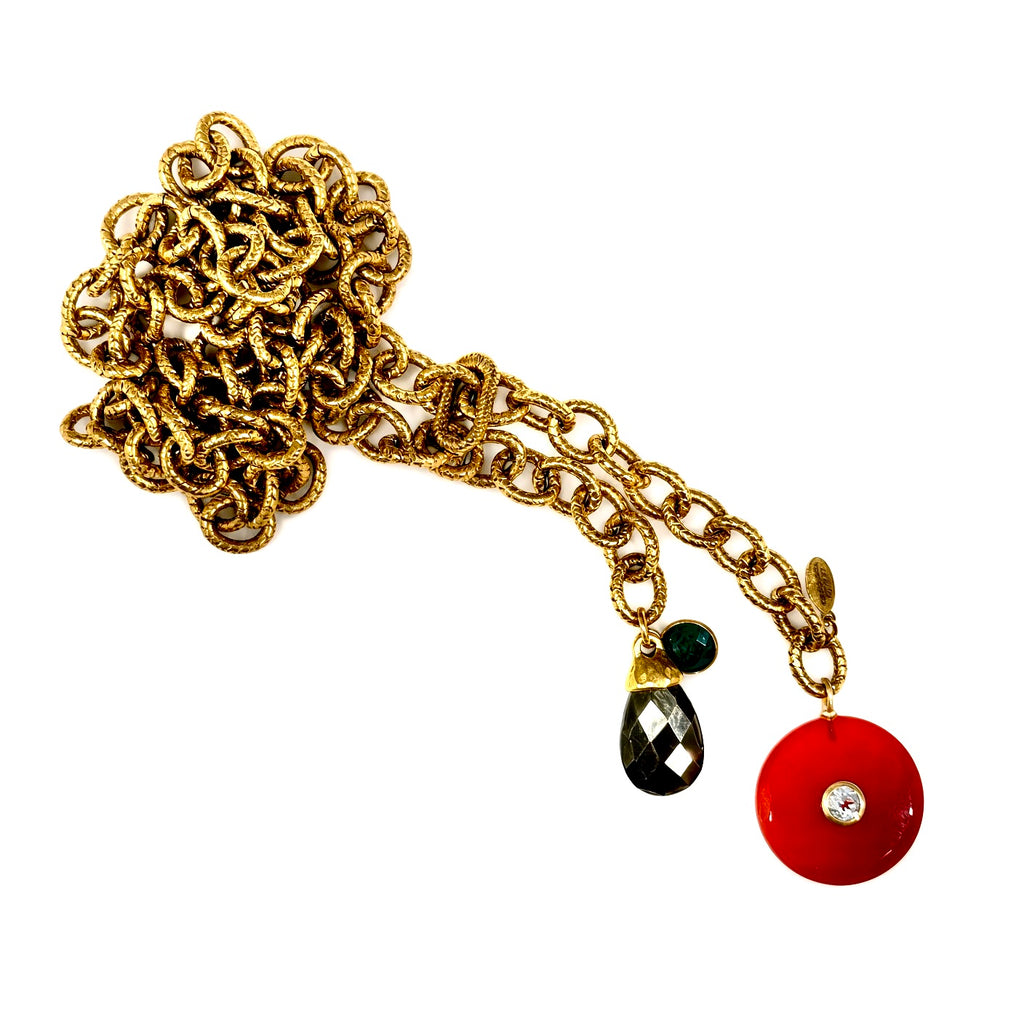 vintage chain x carnelian circle necklace