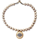 my grey pearl evil eye necklace