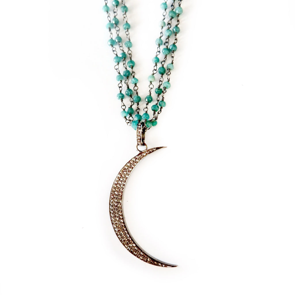 pave diamond moon necklace