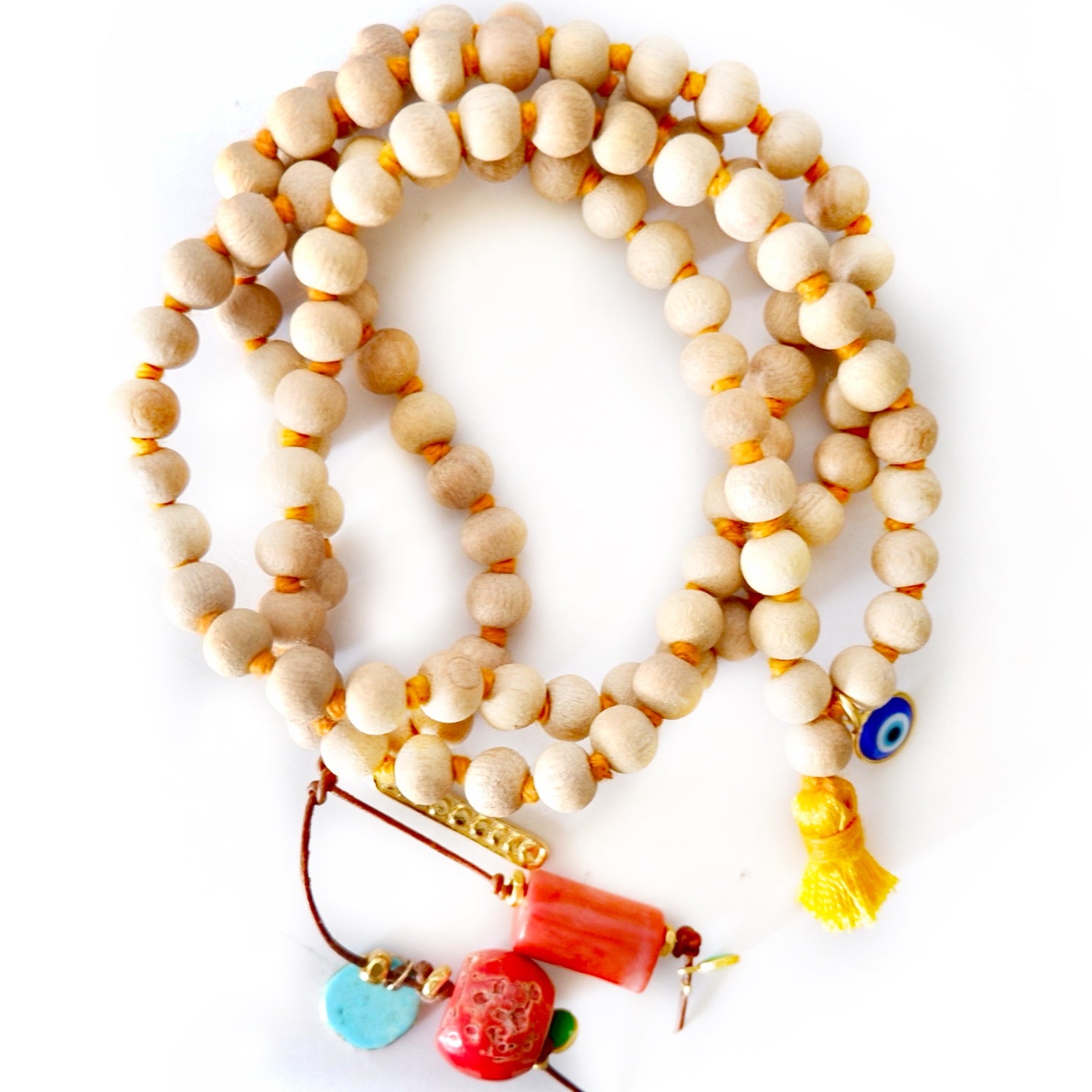 sandalwood x corals mala necklace