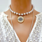 my grey pearl evil eye necklace