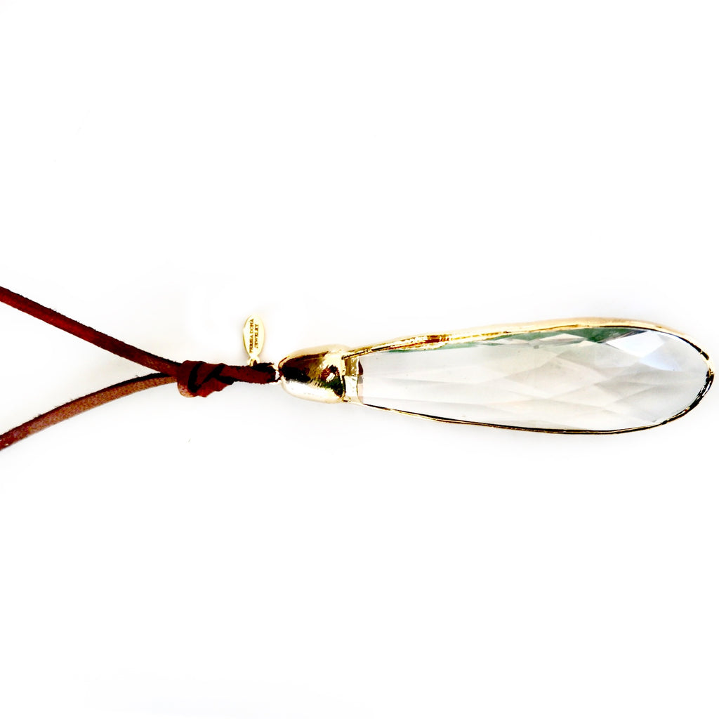 large crystal drop and leather necklace