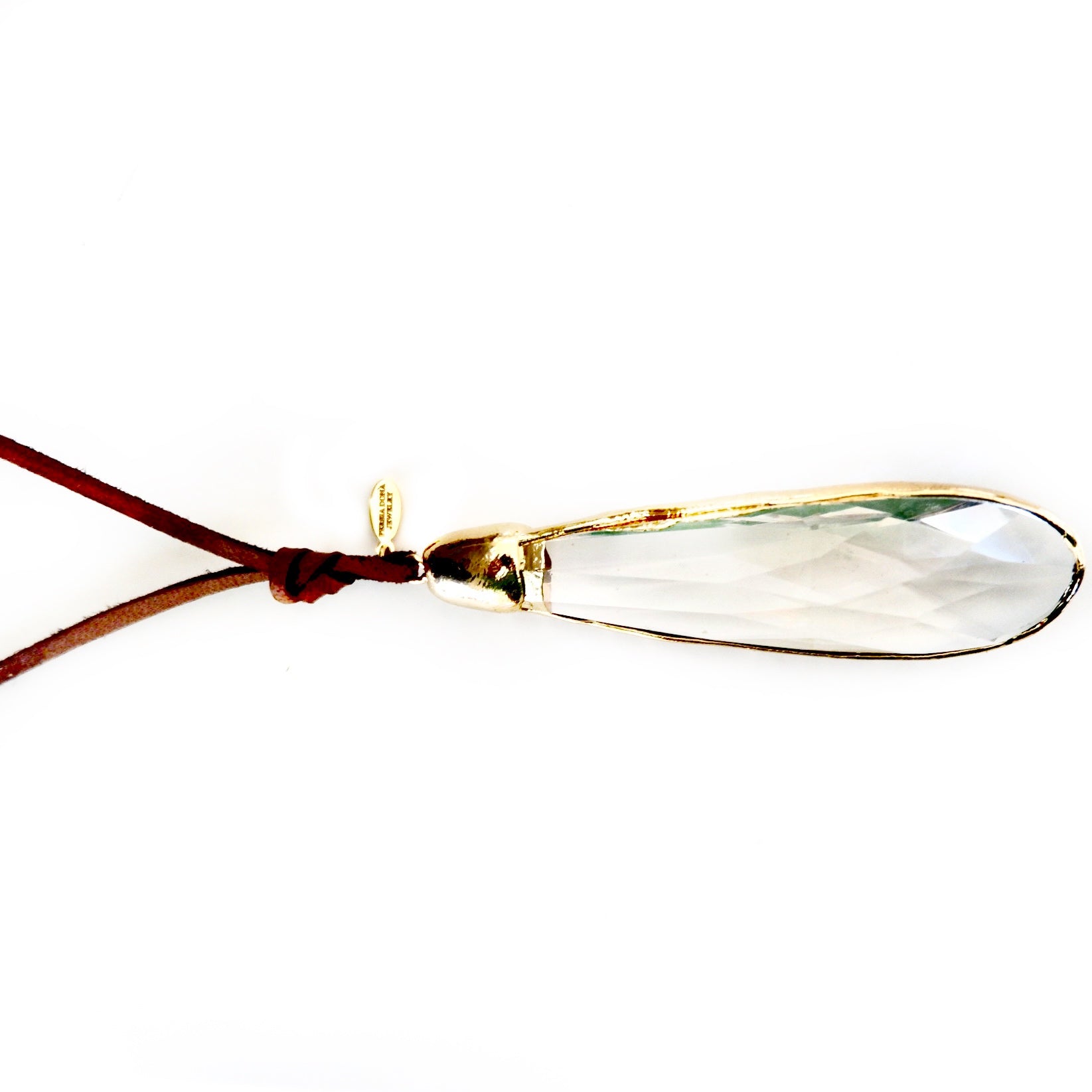 large crystal drop and leather necklace