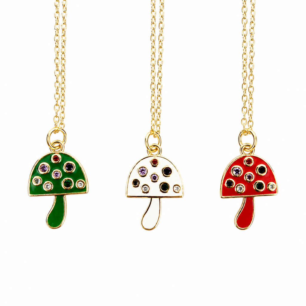 enamel mushroom necklace