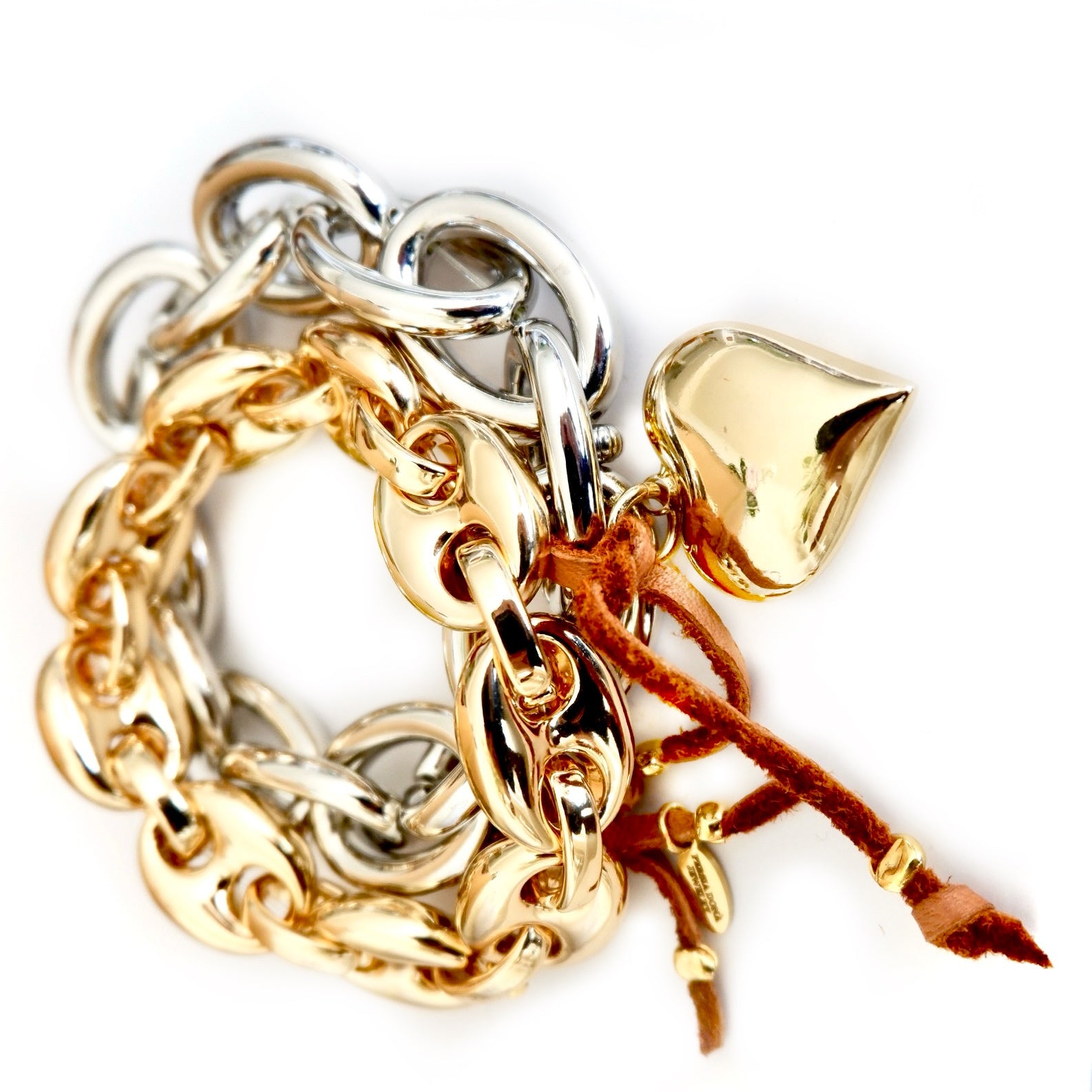 golden heart and metal chain bracelet