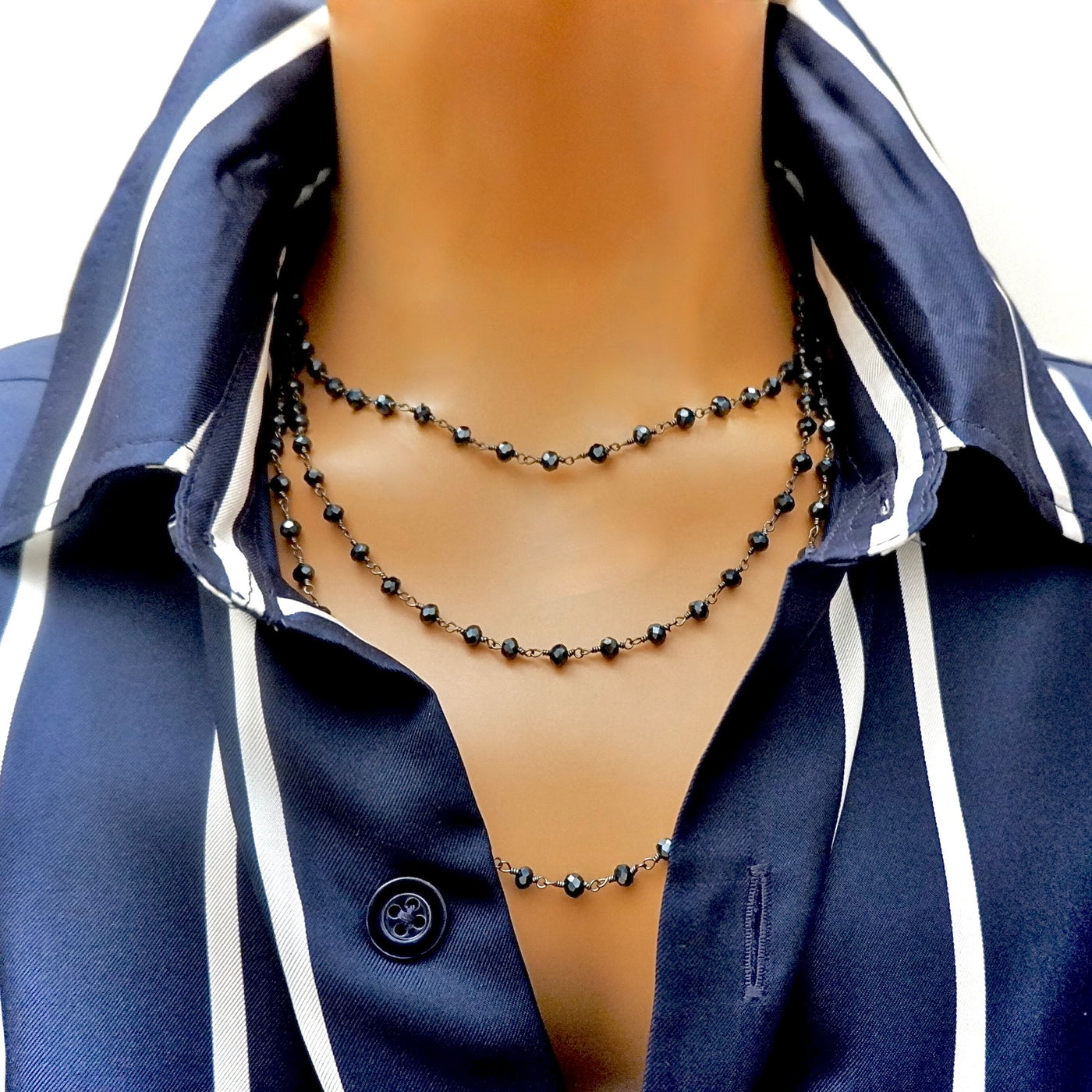 my long dainty blue pyrite necklace