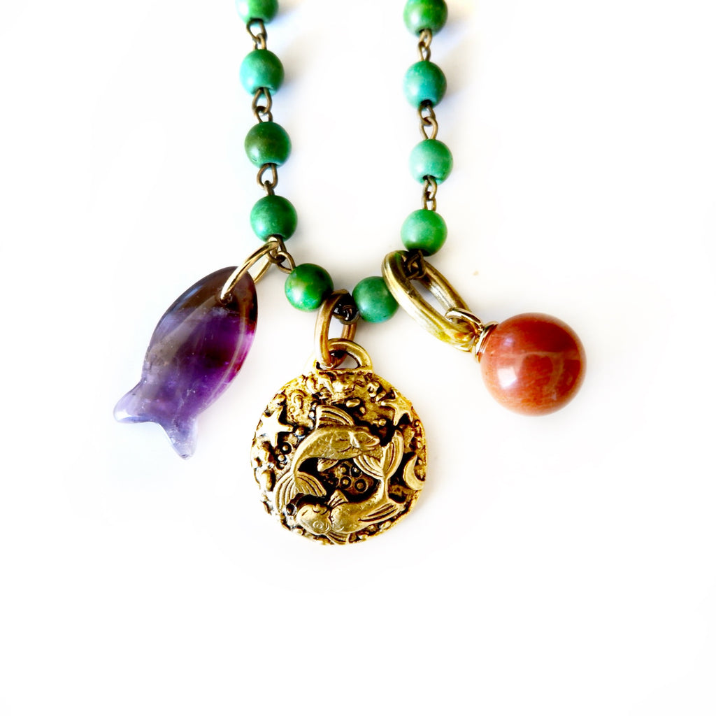 green exotic charms necklace