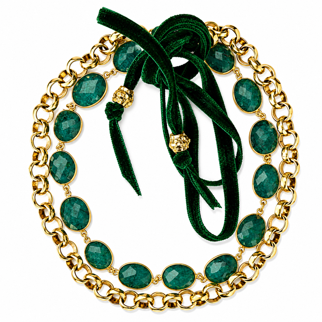 raw emerald x vintage chain necklace