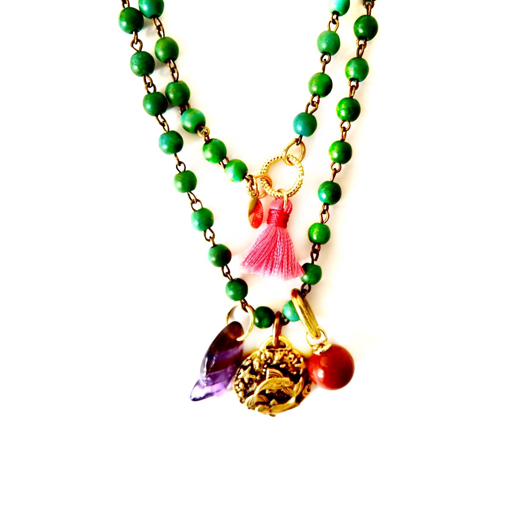 green exotic charms necklace