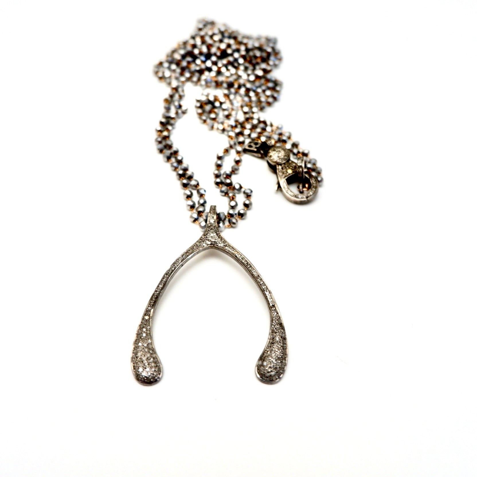 pave diamond wishbone necklace
