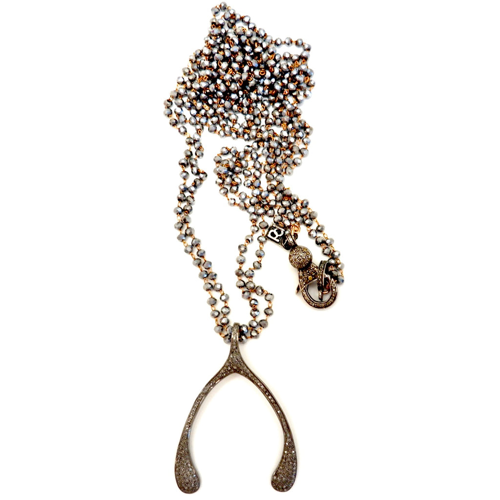 pave diamond wishbone necklace