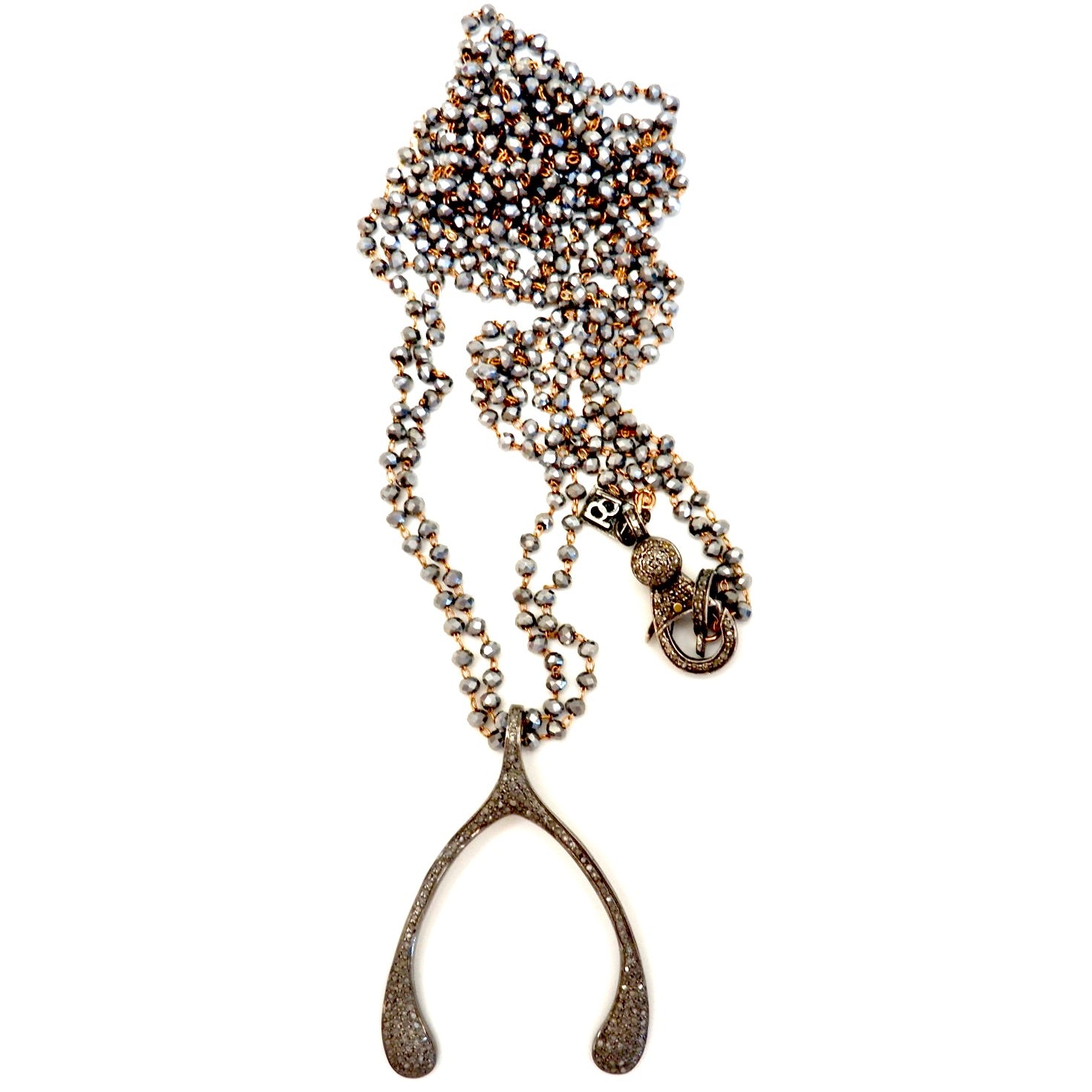 pave diamond wishbone necklace