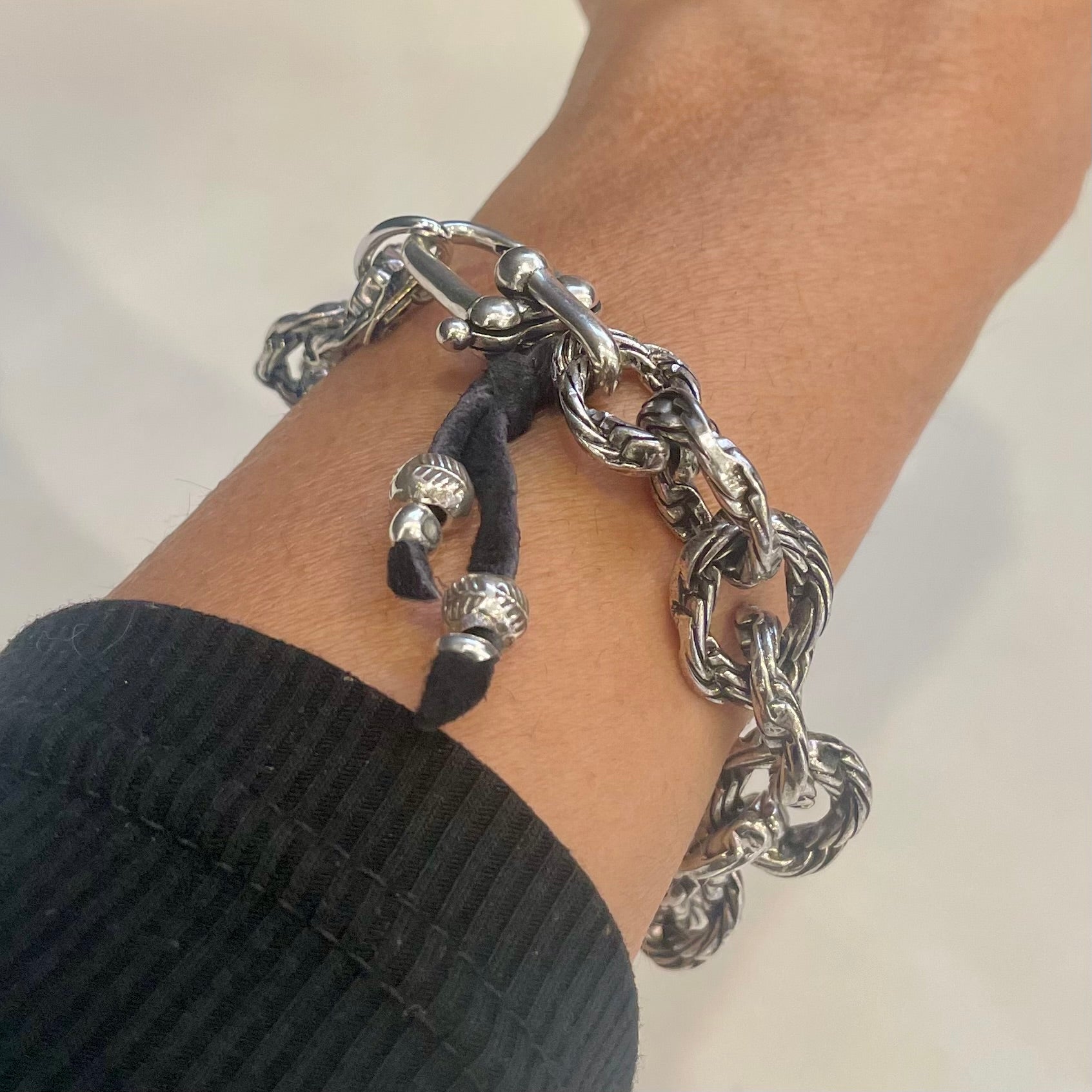 chunky hammered silver chain bracelet