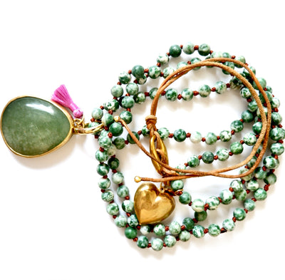 green gemstone and heart love necklace