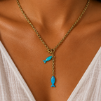 Turquoise gemstone fish necklace