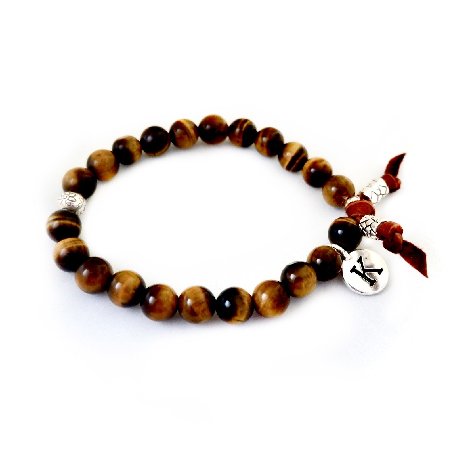tigers eye initial mens bracelet