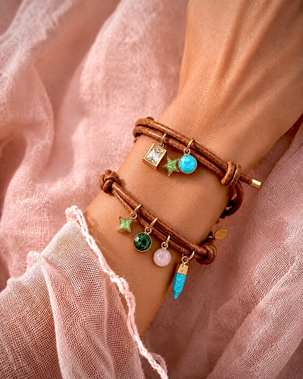 leather mixed charm bracelet