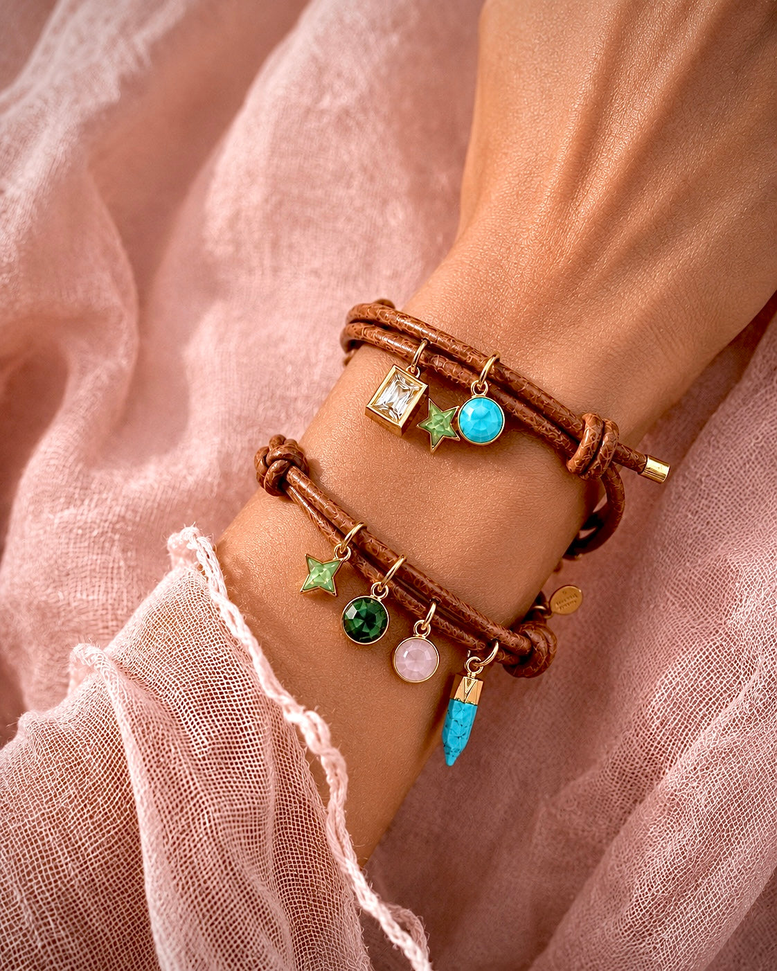 leather mixed charm bracelet