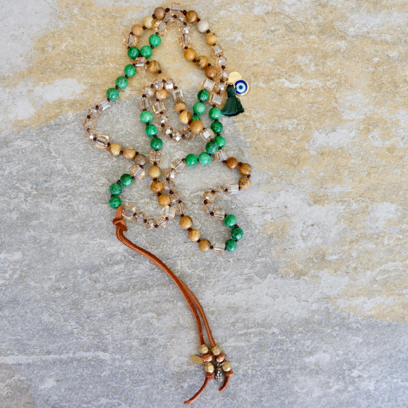 gemstone crystals sandalwood necklace