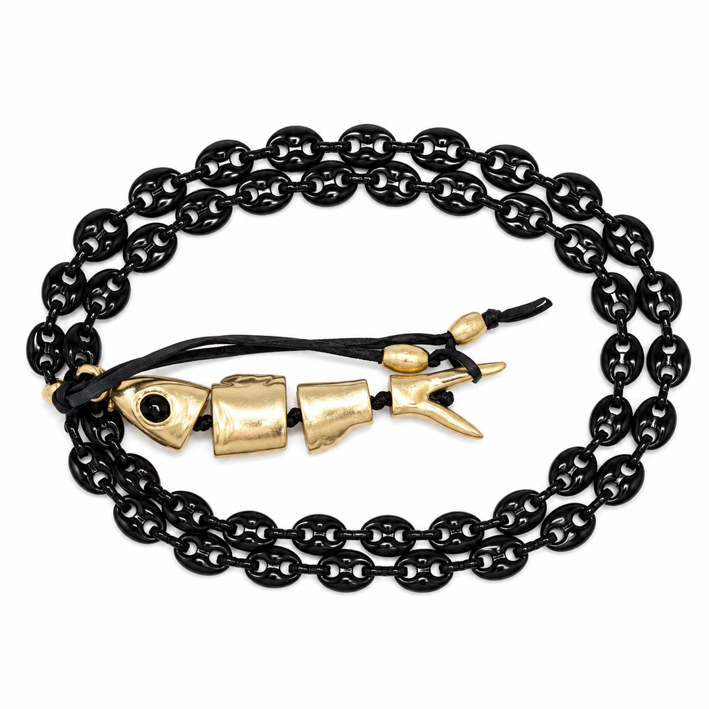 giant fish x black link necklace