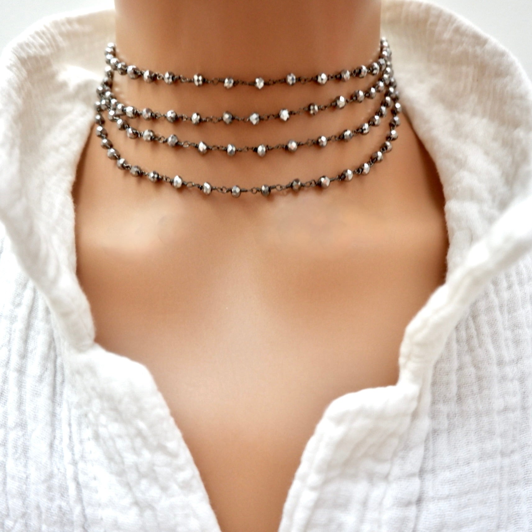 my long dainty silver pyrite necklace