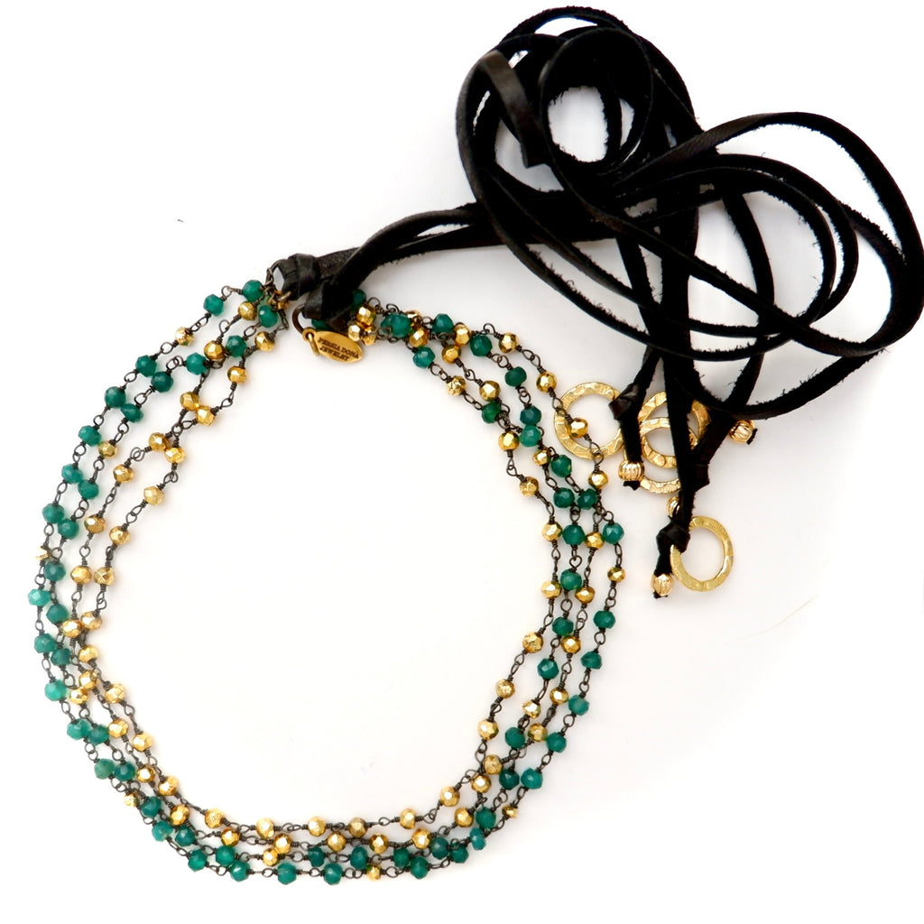 gold pyrite and green agate choker