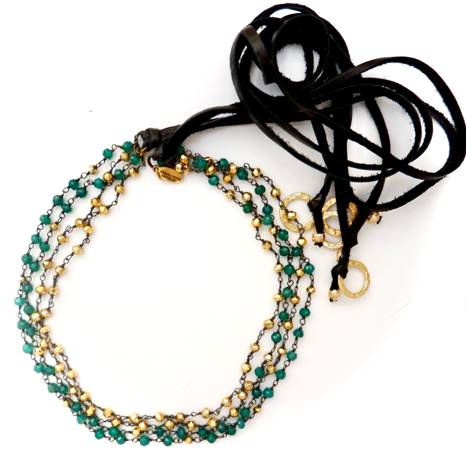 gold pyrite and green agate choker